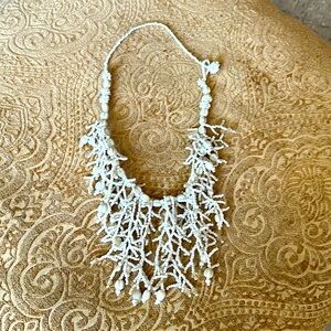 Handmade White beaded “coral” necklace